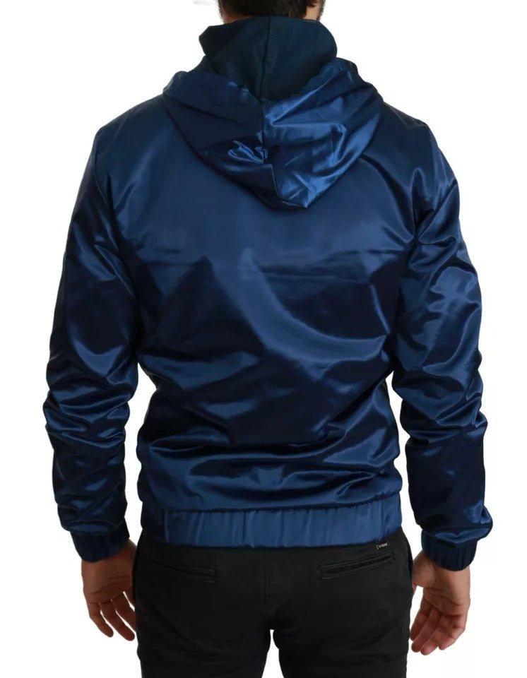 Dolce & Gabbana Blue Zipper Hooded DG Sport Sweater