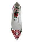 Dolce & Gabbana White Leather Roses Crystal Pumps Shoes