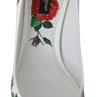 Dolce & Gabbana White Leather Roses Crystal Pumps Shoes