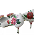 Dolce & Gabbana White Leather Roses Crystal Pumps Shoes