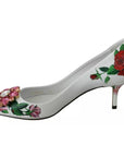 Dolce & Gabbana White Leather Roses Crystal Pumps Shoes