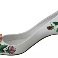 Dolce & Gabbana White Leather Roses Crystal Pumps Shoes