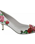 Dolce & Gabbana White Leather Roses Crystal Pumps Shoes
