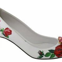 Dolce & Gabbana White Leather Roses Crystal Pumps Shoes