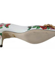 Dolce & Gabbana White Leather Roses Crystal Pumps Shoes