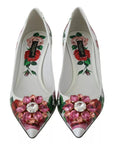 Dolce & Gabbana White Leather Roses Crystal Pumps Shoes
