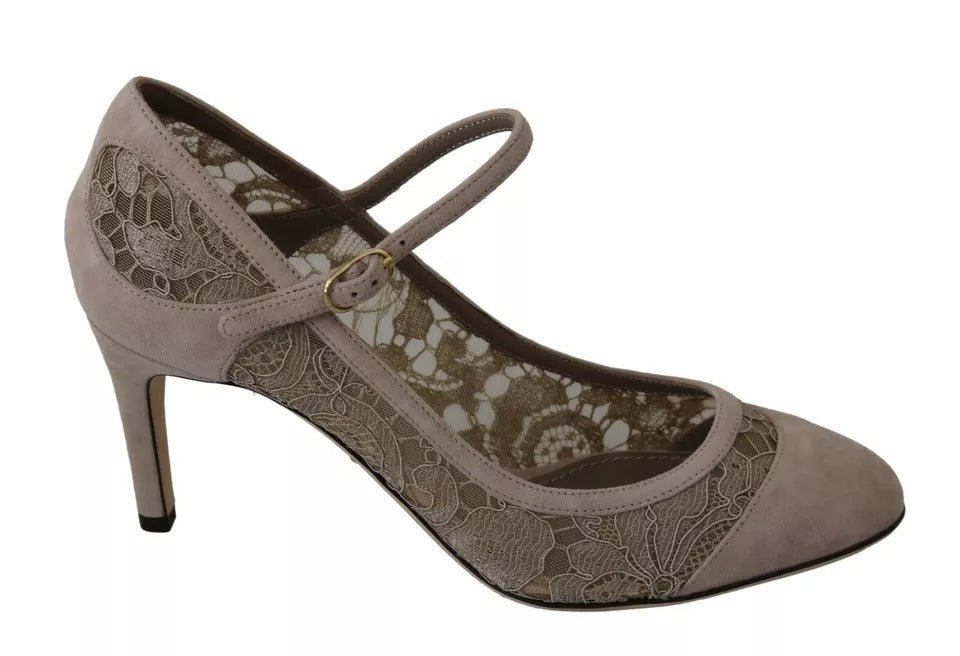 Dolce & Gabbana Beige Floral Lace Mary Janes Pumps Shoes