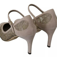 Dolce & Gabbana Beige Floral Lace Mary Janes Pumps Shoes