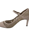 Dolce & Gabbana Beige Floral Lace Mary Janes Pumps Shoes