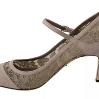 Dolce & Gabbana Beige Floral Lace Mary Janes Pumps Shoes