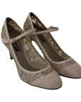 Dolce & Gabbana Beige Floral Lace Mary Janes Pumps Shoes