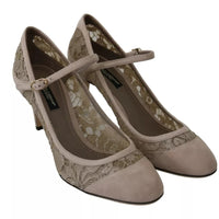 Dolce & Gabbana Beige Floral Lace Mary Janes Pumps Shoes