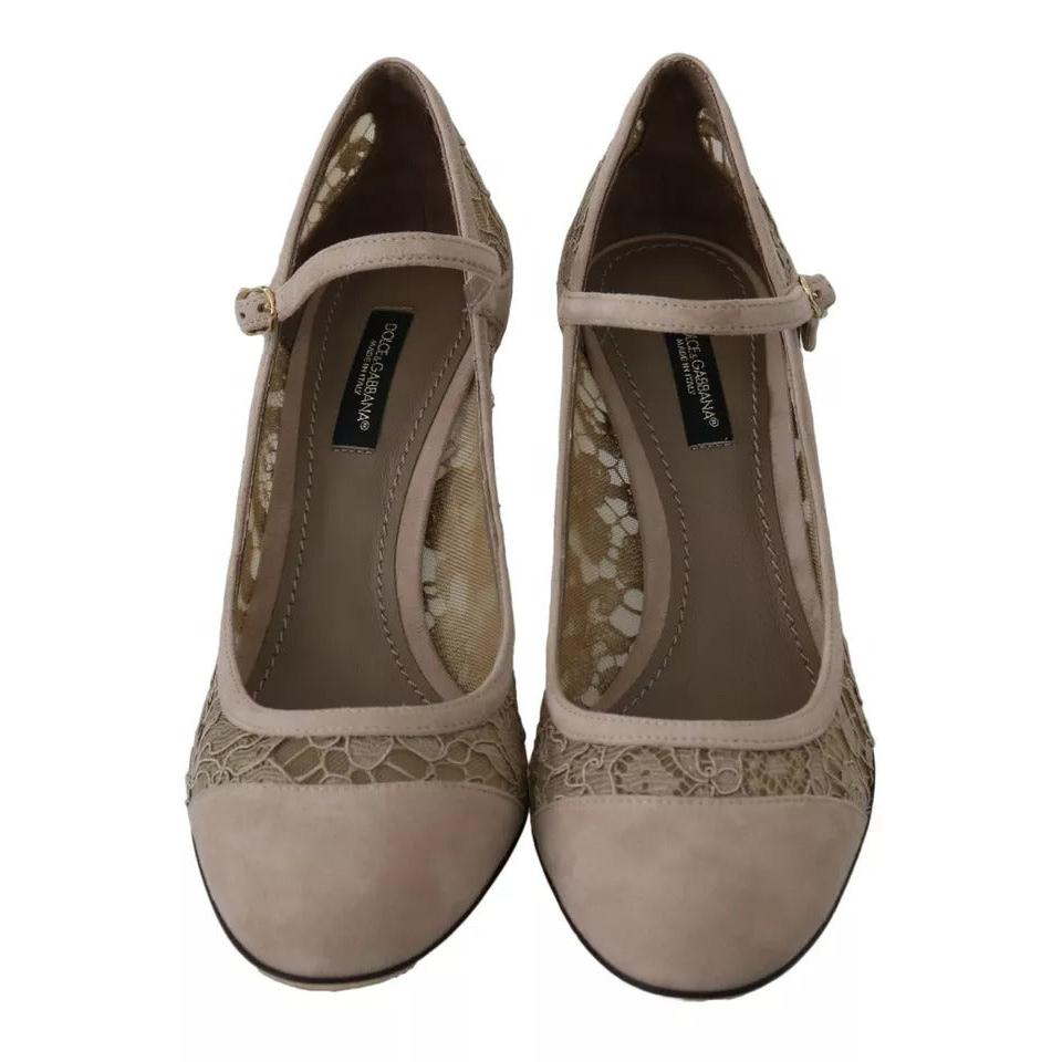 Dolce &amp; Gabbana Beige Floral Lace Mary Janes Pumps Shoes