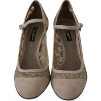 Dolce & Gabbana Beige Floral Lace Mary Janes Pumps Shoes