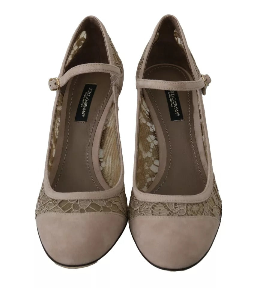 Dolce & Gabbana Beige Floral Lace Mary Janes Pumps Shoes