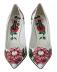 Dolce & Gabbana White Leather Roses Crystal Pumps Shoes