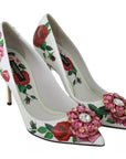 Dolce & Gabbana White Leather Roses Crystal Pumps Shoes