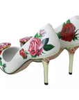 Dolce & Gabbana White Leather Roses Crystal Pumps Shoes