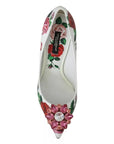 Dolce & Gabbana White Leather Roses Crystal Pumps Shoes