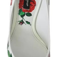 Dolce & Gabbana White Leather Roses Crystal Pumps Shoes