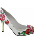 Dolce & Gabbana White Leather Roses Crystal Pumps Shoes
