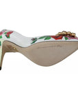 Dolce & Gabbana White Leather Roses Crystal Pumps Shoes