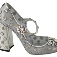 Dolce & Gabbana Silver Crystal Studs Heels Mary Janes Pumps Shoes