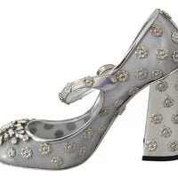 Dolce & Gabbana Silver Crystal Studs Heels Mary Janes Pumps Shoes