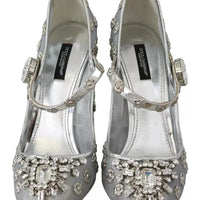 Dolce & Gabbana Silver Crystal Studs Heels Mary Janes Pumps Shoes