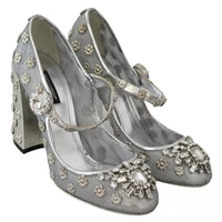 Dolce & Gabbana Silver Crystal Studs Heels Mary Janes Pumps Shoes