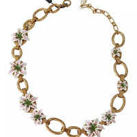 Dolce & Gabbana Gold Brass Oversize Chain LILY Flowers Necklace