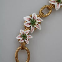 Dolce & Gabbana Gold Brass Oversize Chain LILY Flowers Necklace