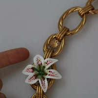 Dolce & Gabbana Gold Brass Oversize Chain LILY Flowers Necklace