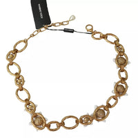 Dolce & Gabbana Gold Brass Oversize Chain LILY Flowers Necklace