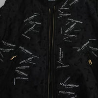 Dolce & Gabbana Black Logo Patch Brocade Bomber Full Zip Jacket