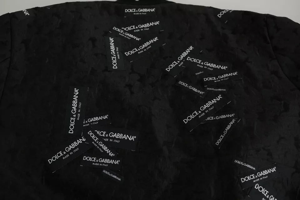 Dolce &amp; Gabbana Black Logo Patch Brocade Bomber Full Zip Jacket