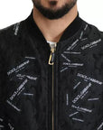 Dolce & Gabbana Black Logo Patch Brocade Bomber Full Zip Jacket