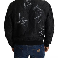 Dolce & Gabbana Black Logo Patch Brocade Bomber Full Zip Jacket