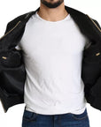 Dolce & Gabbana Black Logo Patch Brocade Bomber Full Zip Jacket
