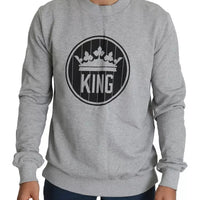 Dolce & Gabbana Gray Crown King Print Cotton Pullover Sweater