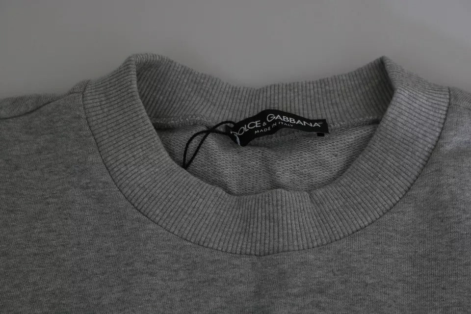 Dolce &amp; Gabbana Gray Crown King Print Cotton Pullover Sweater