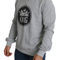 Dolce & Gabbana Gray Crown King Print Cotton Pullover Sweater