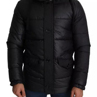 Dolce & Gabbana Black Hooded Polyester Men Coat Puffer Jacket