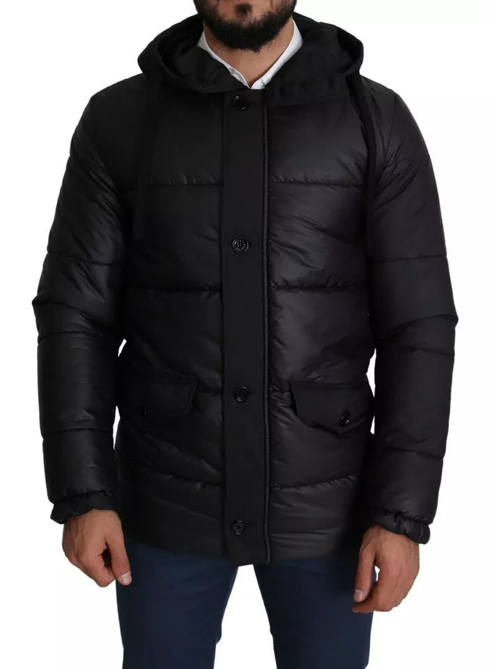 Dolce & Gabbana Black Hooded Polyester Men Coat Puffer Jacket