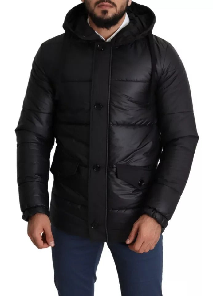 Dolce & Gabbana Black Hooded Polyester Men Coat Puffer Jacket