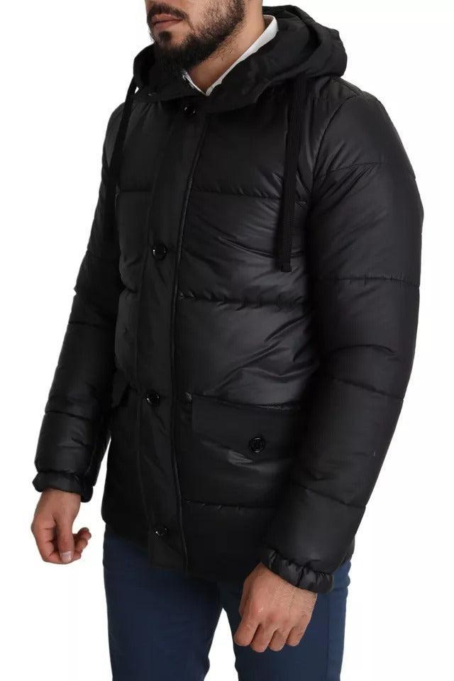 Dolce &amp; Gabbana Black Hooded Polyester Men Coat Puffer Jacket