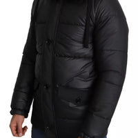 Dolce & Gabbana Black Hooded Polyester Men Coat Puffer Jacket