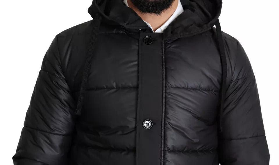 Dolce &amp; Gabbana Black Hooded Polyester Men Coat Puffer Jacket