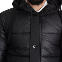 Dolce & Gabbana Black Hooded Polyester Men Coat Puffer Jacket