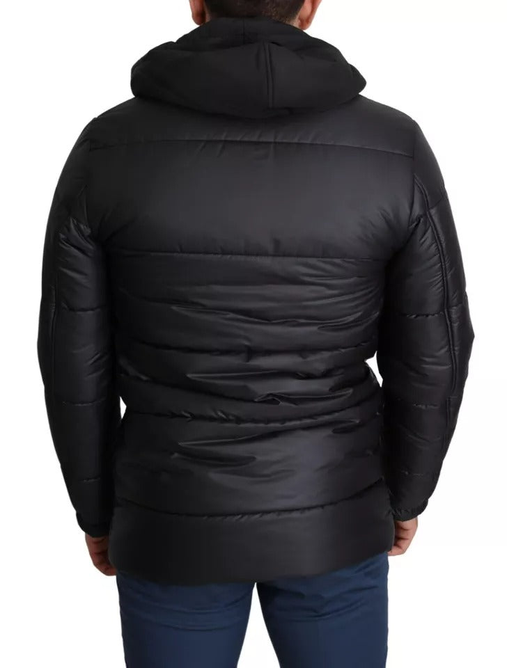 Dolce & Gabbana Black Hooded Polyester Men Coat Puffer Jacket